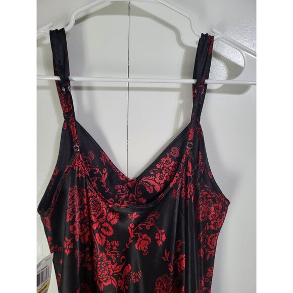MORGAN TAYLOR Intimates Black Red Floral Nightgown Slip Dress Whimsigoth SZ M - Picture 4 of 10